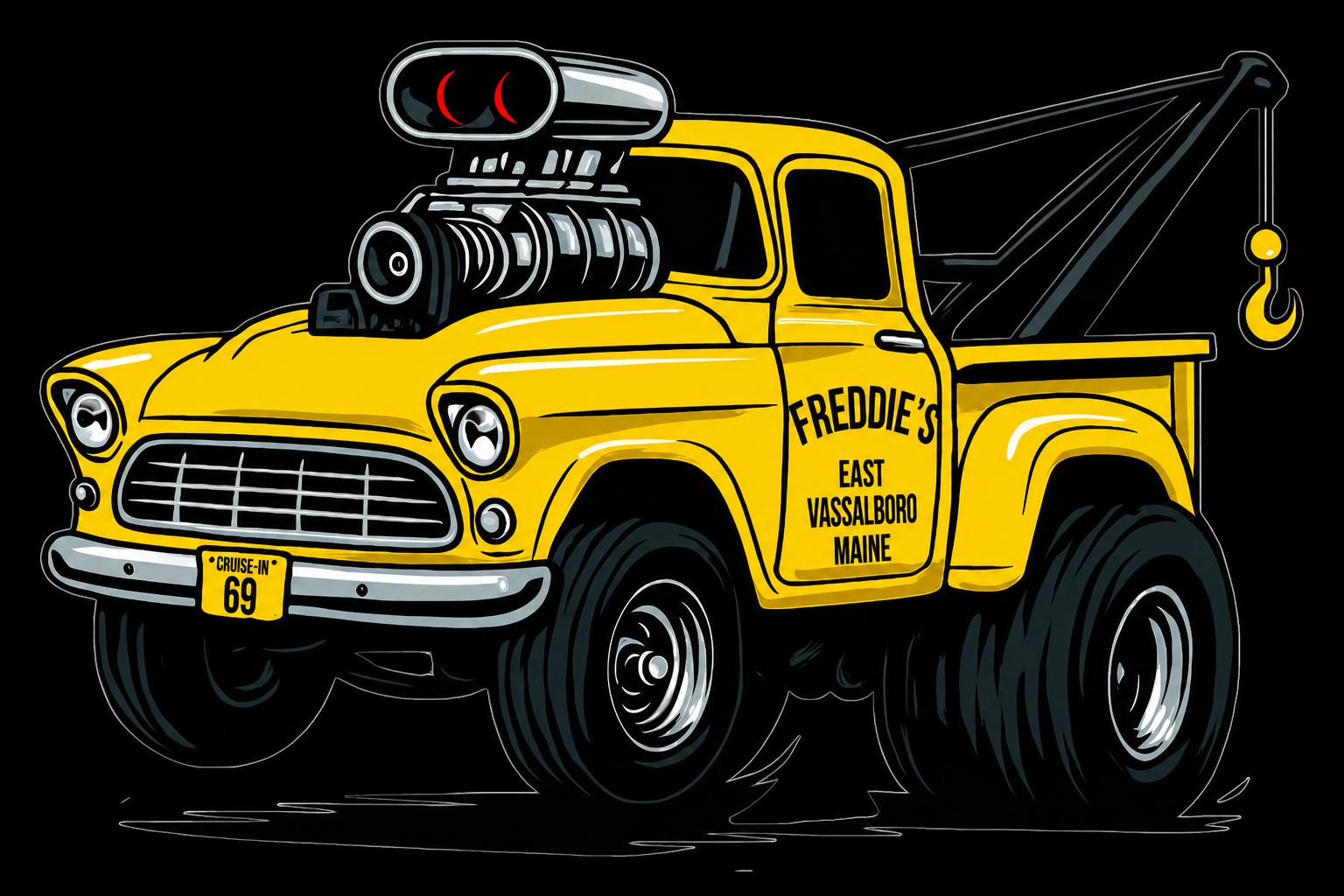 Freddie's yellow custom wrecker illustration