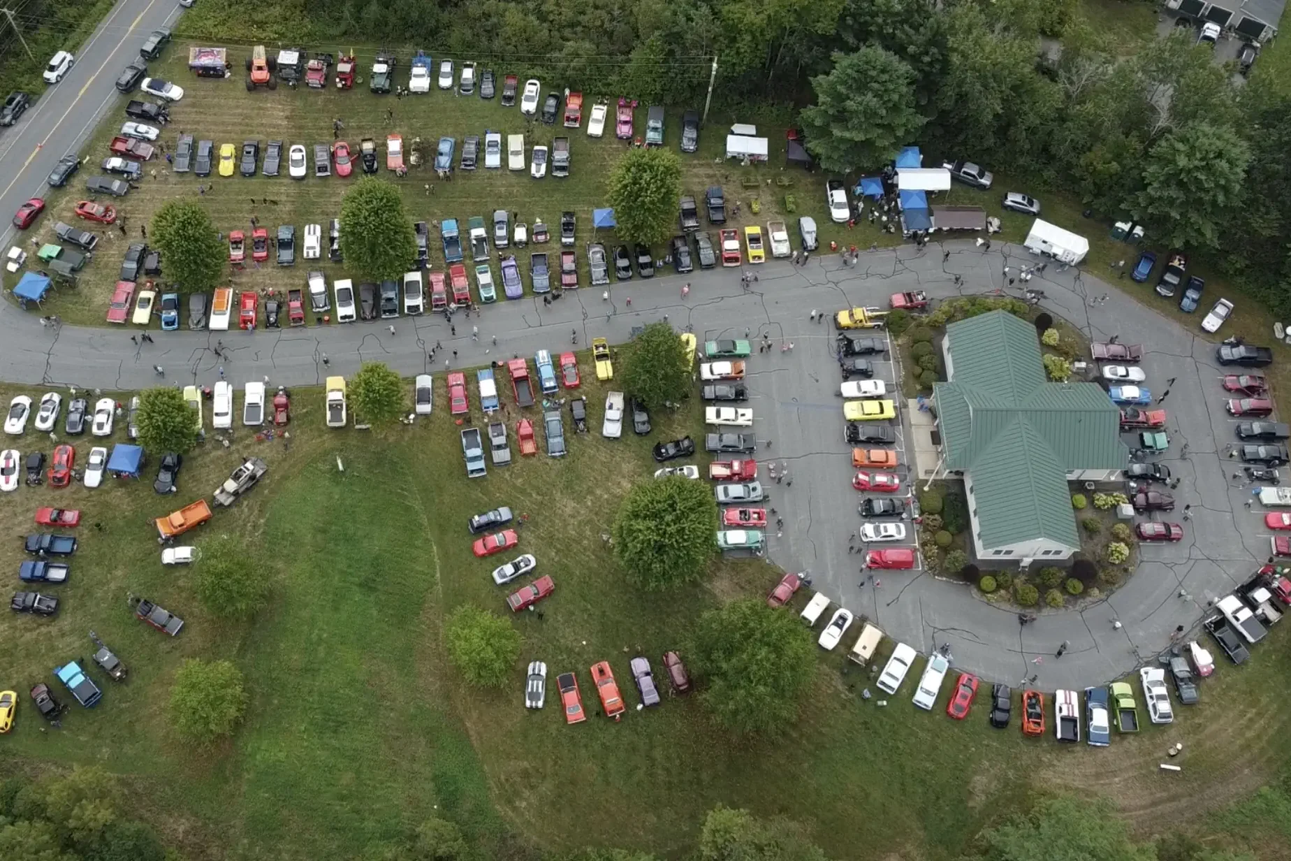 Aerial view of Freddie’s Cruise-In 2025 in Vassalboro, Maine