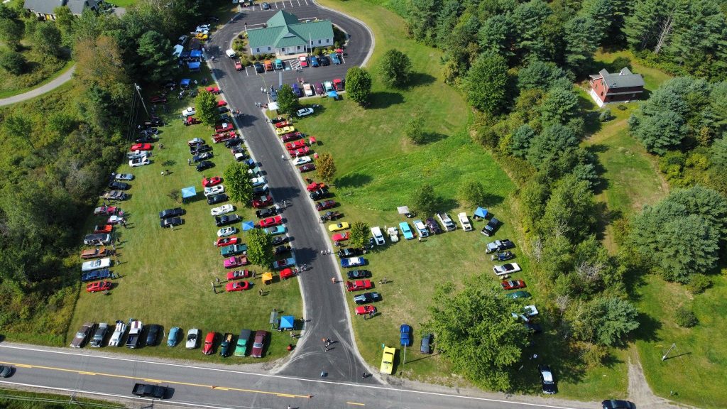 Aerial view of Freddie's Cruise-In 2022 in Vassalboro, Maine