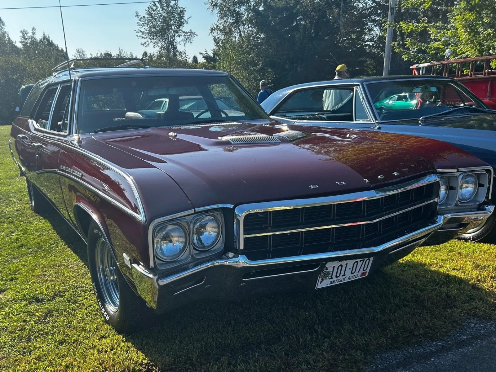 Maroon 1969 Buick Custom Sportwagon at Freddie's Cruise-In 2023.