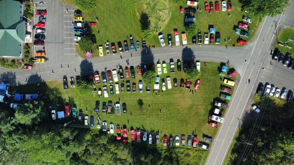 Aerial view of Freddie's Cruise-In 2023 in Vassalboro, Maine