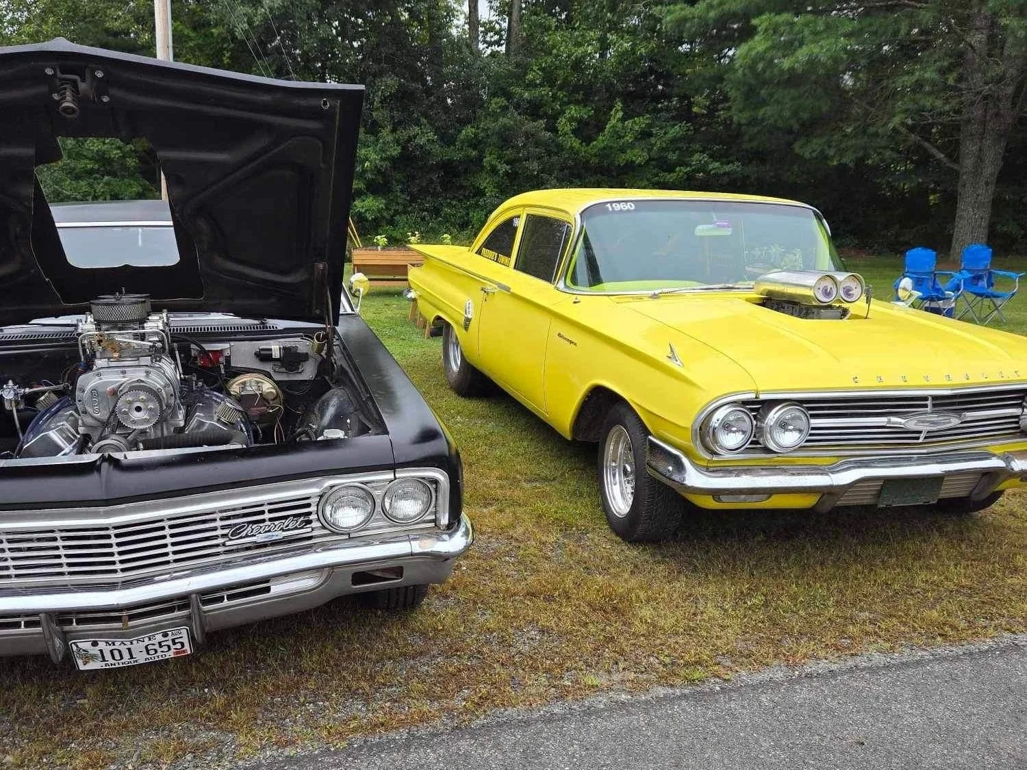 Yellow 1960 Chevrolet Biscayne at Freddie's Cruise-In 2024.