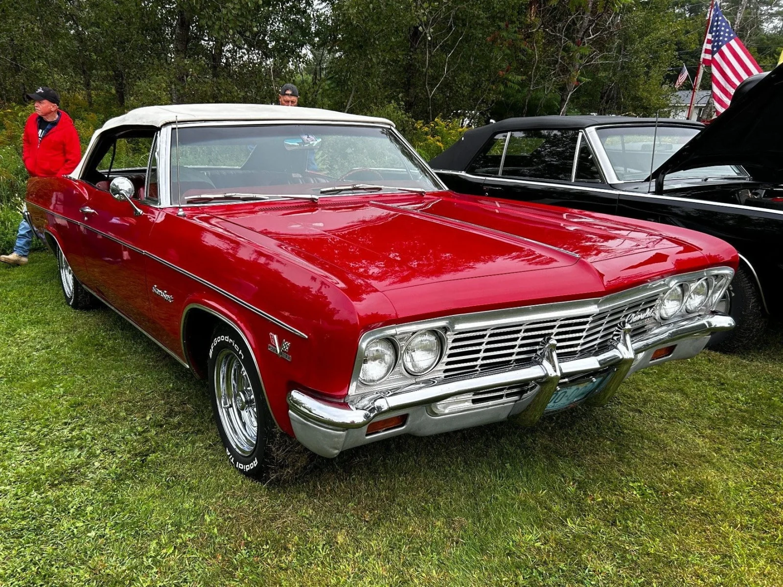 Red 1966 Chevrolet Impala convertible at Freddie's Cruise-In 2024.