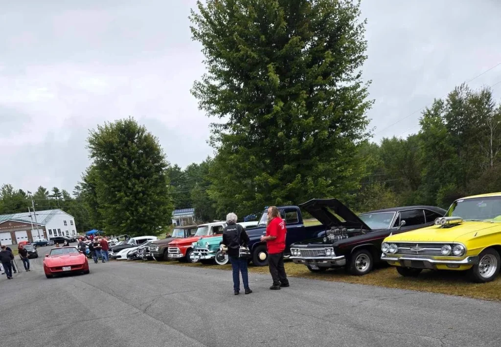 Row of show cars at Freddie's Cruise-In 2024 in Vassalboro, Maine.