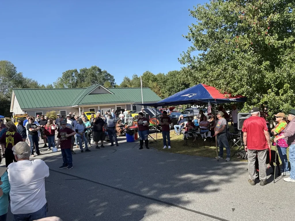 Attendees gathered for a prize drawing at Freddie's Cruise-In 2026 in Vassalboro, Maine.