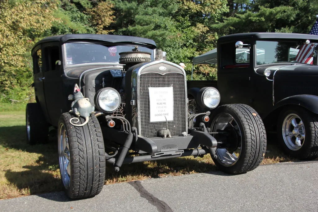 Traditional black hot rods parked together at Freddie's Cruise-In 2026 in Vassalboro, Maine.